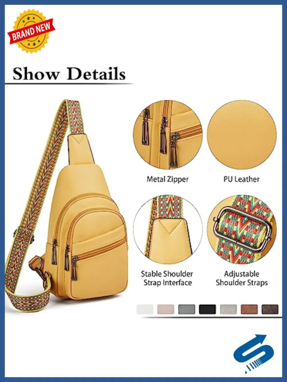 Women's Vegan PU Leather Crossbody Sling Bag with Adjustable Strap